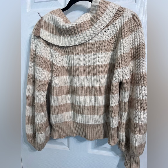 Derek Lam 10 Crosby x RTR Tan and Cream Striped Cowl Neck Sweater, Size M - Picture 4 of 7